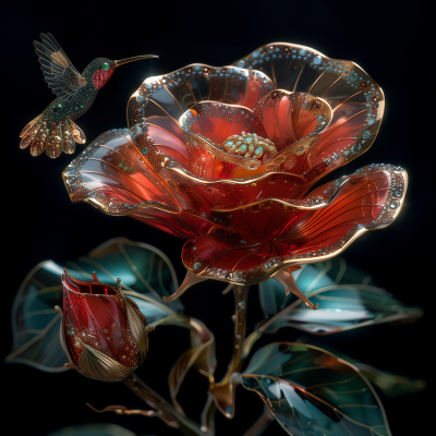 Liquid Rose and Hummingbird