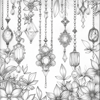 Coloring Book Page of Jewels
