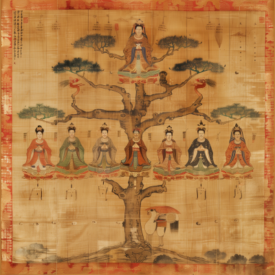 Ancient Chinese Imperial Family Tree Scroll