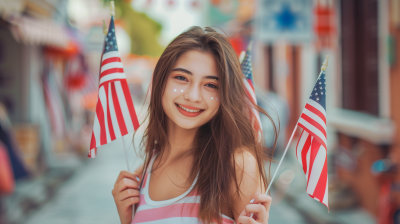 Smiley Beauty Girl with American Flags
