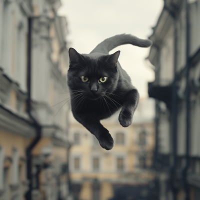Black Cat Flying in Moscow City