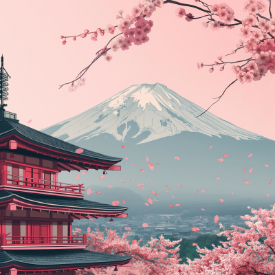 Japanese Pink Cherry Blossom Background