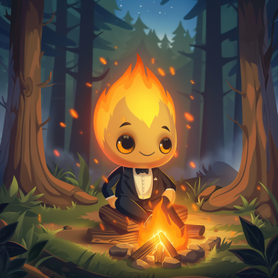 Cute Flame in Tuxedo Cartoon Character