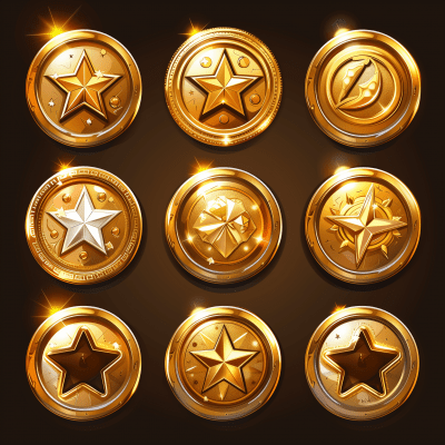 Golden Coin with White Star Icons