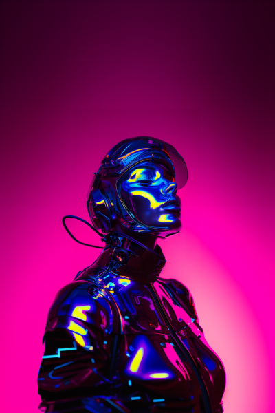 Cyborg Woman in Colorful Armour