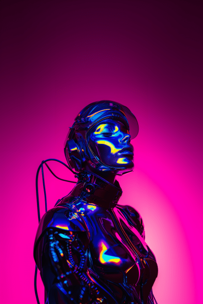 Cyborg Woman in Colorful Armor