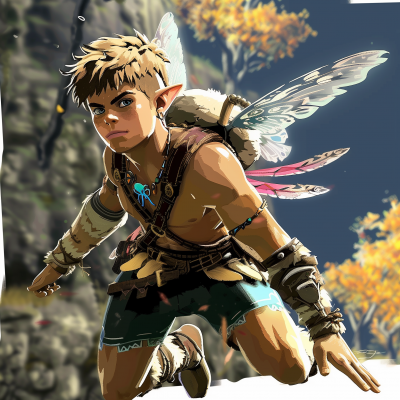 Barbarian with Dragonfly Fairy Wings in Autumn Forest