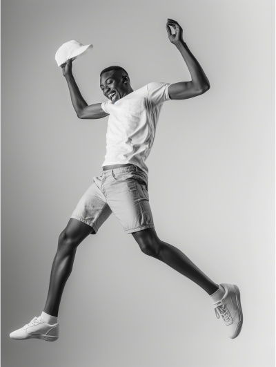 Jumping Young Man in Black and White
