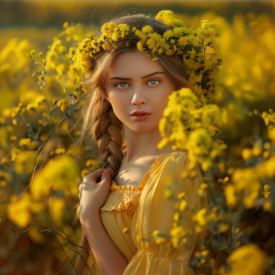 Rapeseed Flower Blossom with 1920’s Beautiful Women