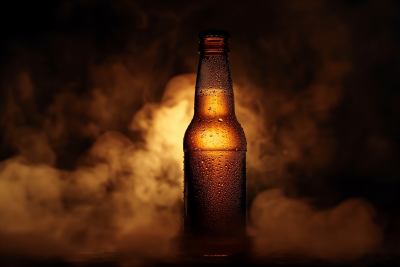 Silhouetted Beer Bottle with Condensation Droplets