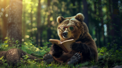 Book-loving Bear in the Forest