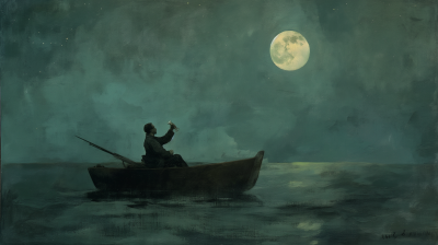 Nighttime Boat on the Sea