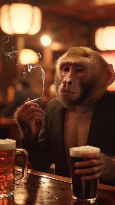 Cute Capuchin Monkey in a Crowded Bar