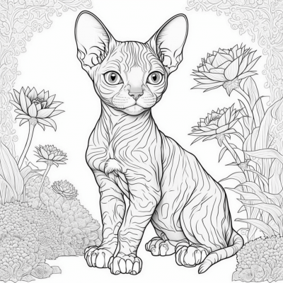 Sphynx Kitten Coloring Book Page