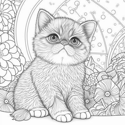 Exotic Shorthair Kitten Coloring Book Page