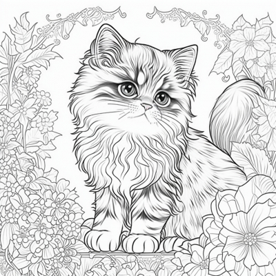 Cute Longhaired Kitten Coloring Page