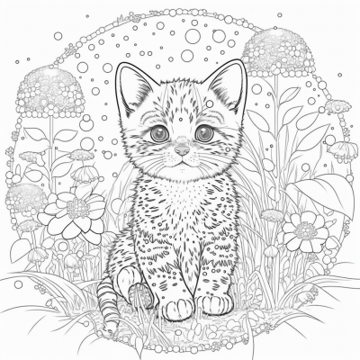 Spotted Kitten Coloring Book Page