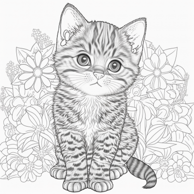 Cute Tabby Kitten Coloring Page