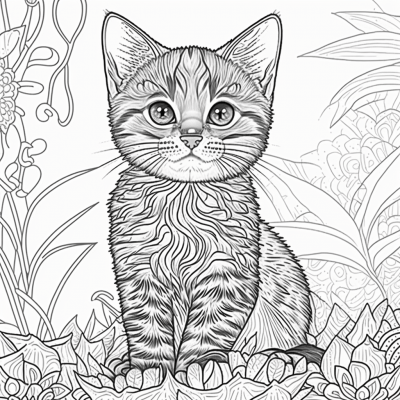 Tabby Kitten Coloring Book Illustration