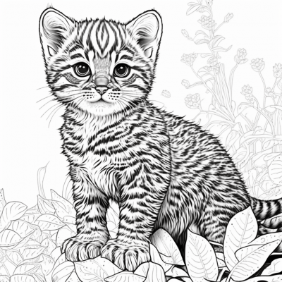 Tiger Striped Kitten Coloring Page