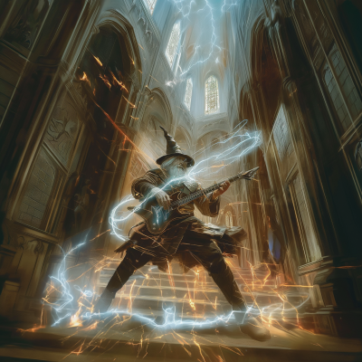 Epic Wizard in Great Hall with Electric Guitar