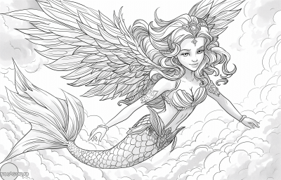 Flying Mermaid Coloring Page