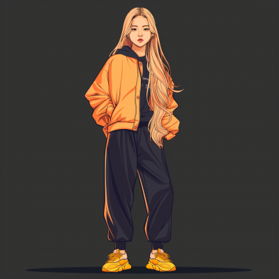 Dynamic Young Korean Woman Illustration