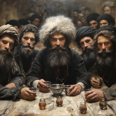 Chassidic Master and Disciples Oil Painting