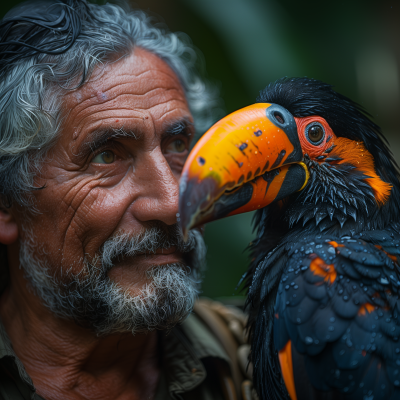 Man Confronted by Toucan