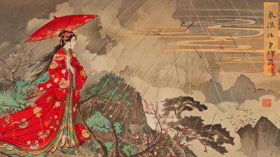 Empress Kogyoko in Red Praying for Rain