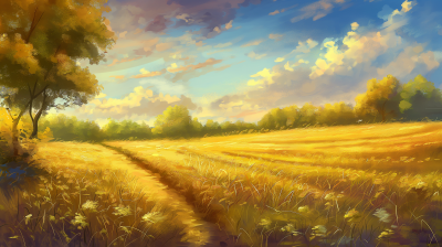 Golden Fields Landscape Painting
