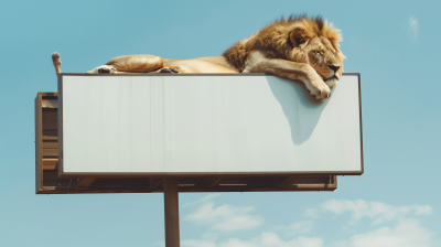 Sleeping lion on white billboard mockup