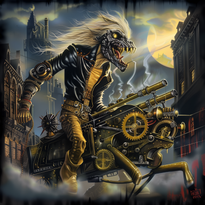Steampunk Inventor Riding Mechanical Beast