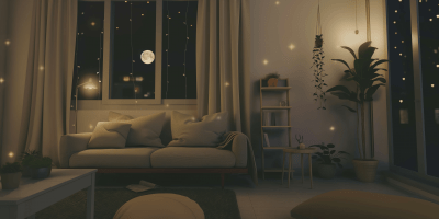 Cozy Night in a Minimalist Living Room