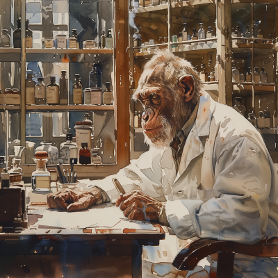 Ape Scientist in Chemist Laboratory