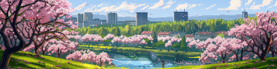 Sakura Blossoms in Urban Setting
