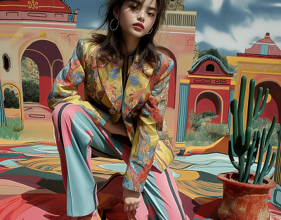 Stylish Woman in Colorful Suit