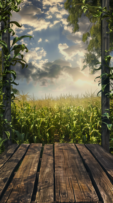 Wooden Stage in Corn Field