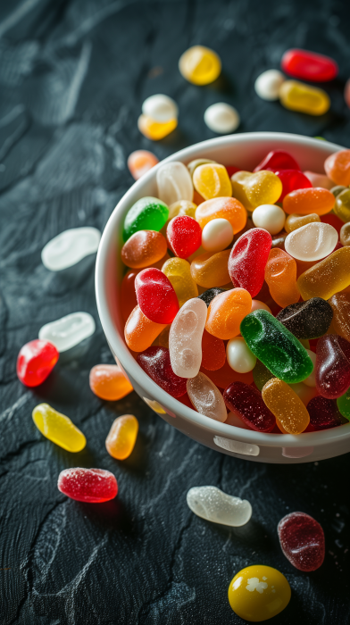 Colorful Gummies and White Jelly Beans