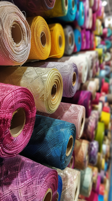 Colorful Fabric Rolls and Sewing Thread