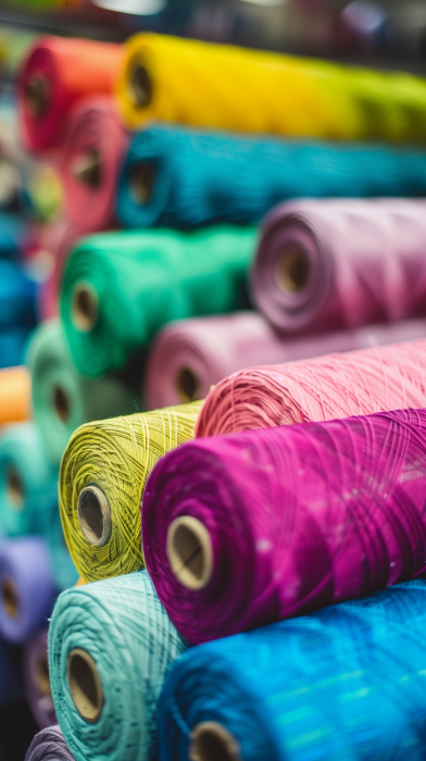 Colorful Rolls of Fabric and Thread