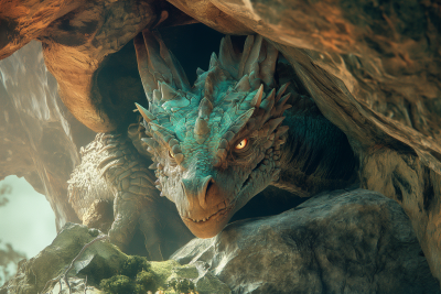 Dragon in Cave on Mountainside