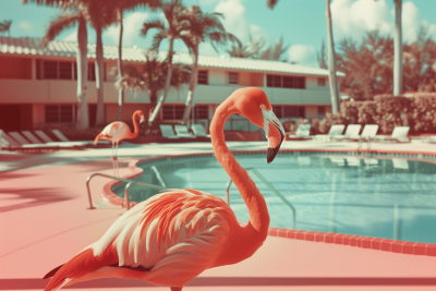 Vintage Flamingo Posing by the Pool