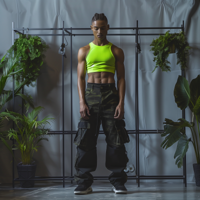 Androgynous Male Model in Neon Green Top