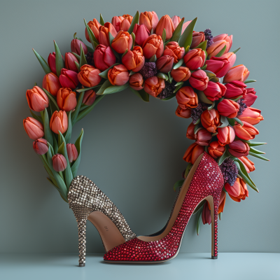 Elegant Tulip Wreath with High-end Footwear