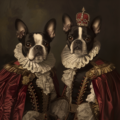 Boston Terriers in Vampire Nobility Clothing