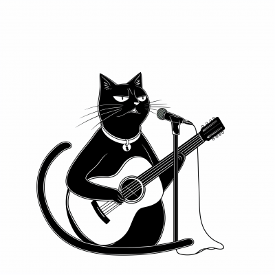 Cat Musician in Cafe