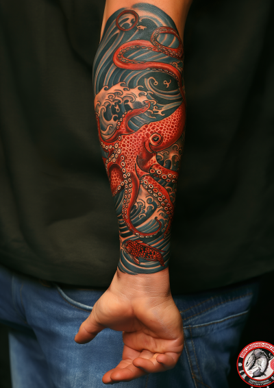 Neo Traditional Octopus and Koi Fish Tattoo