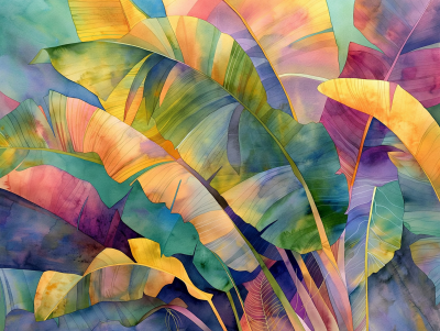 Tropical Watercolor Banana Leaves