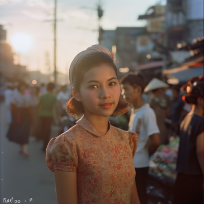 Vietnamese Woman in Saigon at Sunset